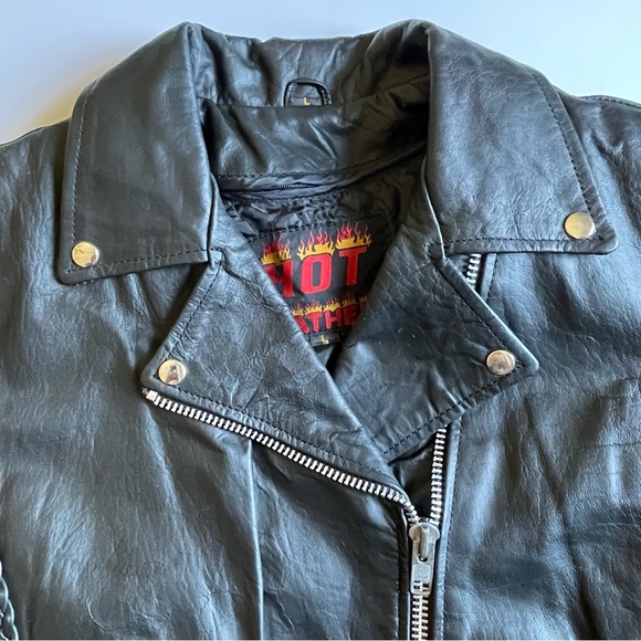 Hot Leather motorcycle Woman’s jacket Large Black Two Pockets - Picture 9 of 15